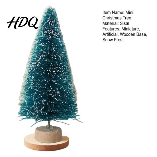 Small Christmas Tree Mini Bottle Brush Tree Artificial Miniature Tiny Sisal with Living Room Decor Wooden Base Winter Snow Frost Tabletop