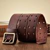Thick Original Leather Belt Vintage Men Wide Belt Male Cowhide Real Genuine Leather Double Prong Buckle Strap Cowboy Jeans Belt
