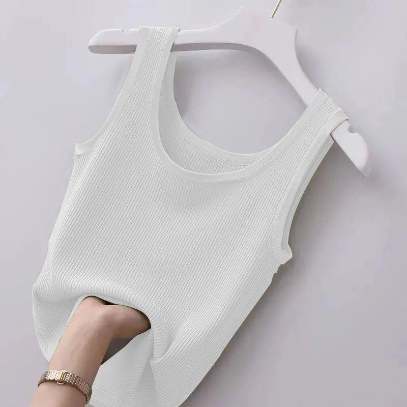 Ribbed Ice Silk Plus Size Tank Top for Women - Sleeveless, Slim Fit, Ideal for Layering or Wearing Alone in Spring/Summer. No Chest Pads.