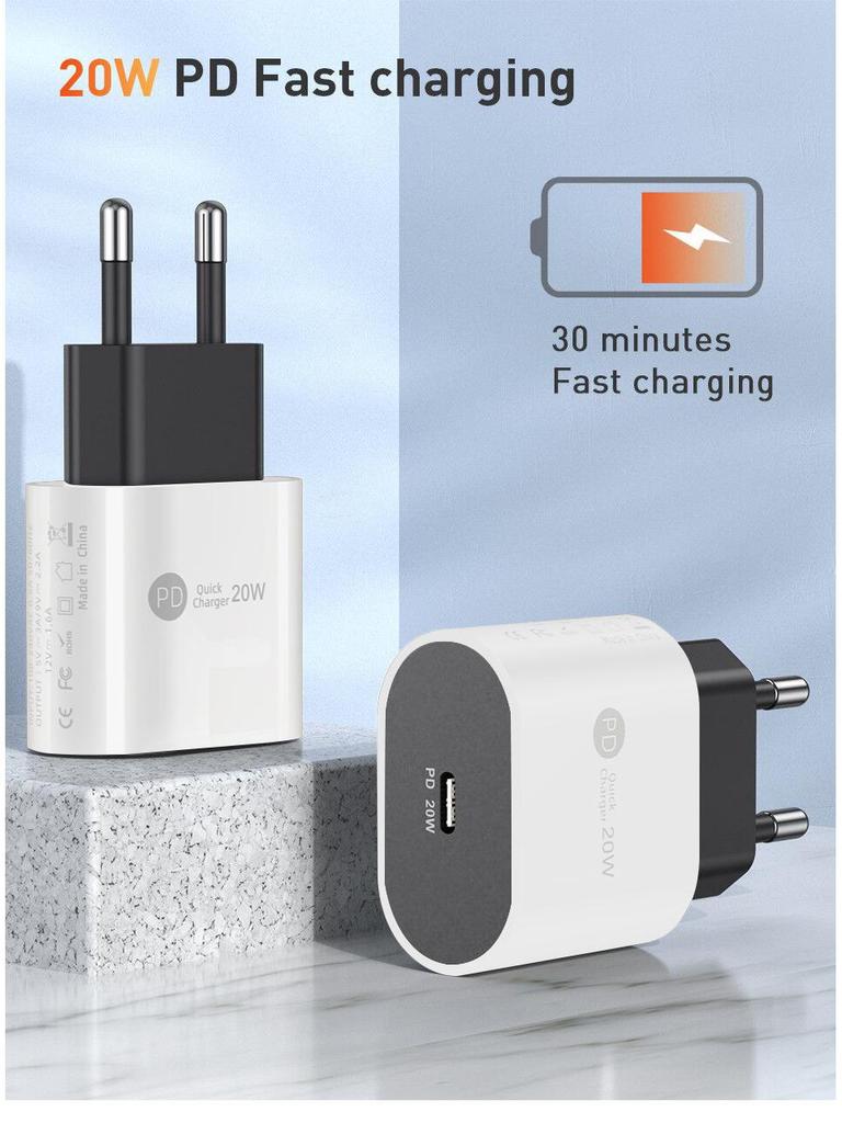 20W PD Fast Charger - EU, US, UK Plug, Single Port