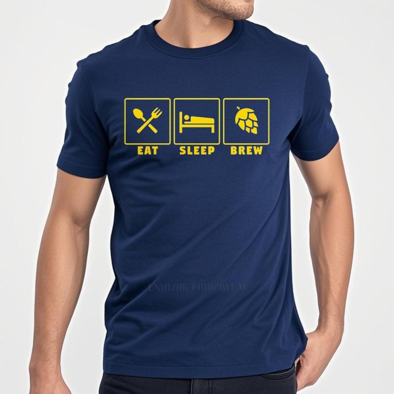 Men cotton tshirt unisex summer For men t shirt Eat Sleep Brew Short Sleeve Travel Crew Neck Teeshirt Brand t shirt for man 4XL