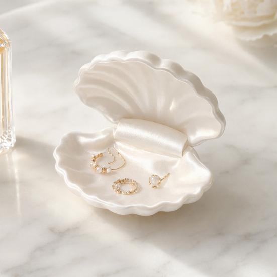 Elegant Jewelry Storage Tray Shell Shape Ring Dish, 3D Printed Organizer Tray, With Lid Small Decorative Trinket Holder for Earrings Necklaces