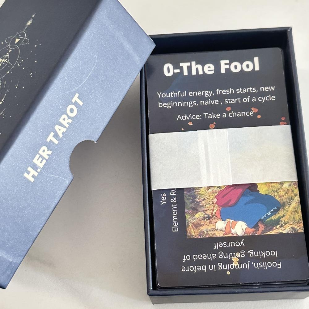 12*7cm H.ER Tarot Japanese Anime Themed 78 Pcs Cards Based On Howl's Moving Castle Ghibli Style Positive and Negative Keywords