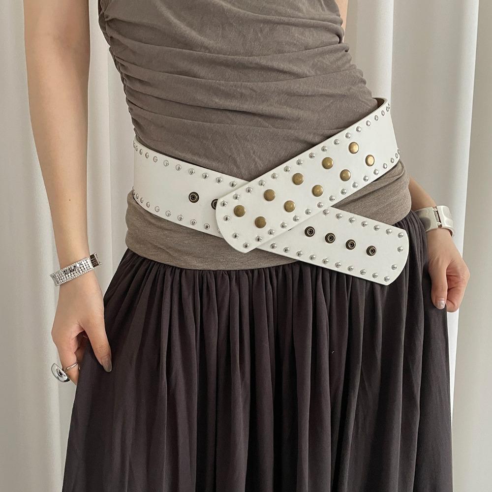 Snap Button Rivet Waist Belt Gothic Dress Jeans Belt Fashion Wide Women's Belt  Streetwear