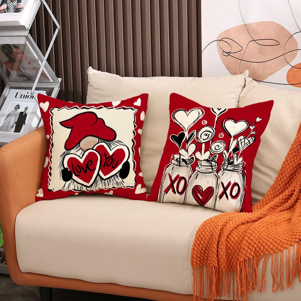 Cartoon Heart Series Patterns Throw Pillow Cover With Short Plush Print Living Room Sofa Decoration Cushion Cover Pillow Covers