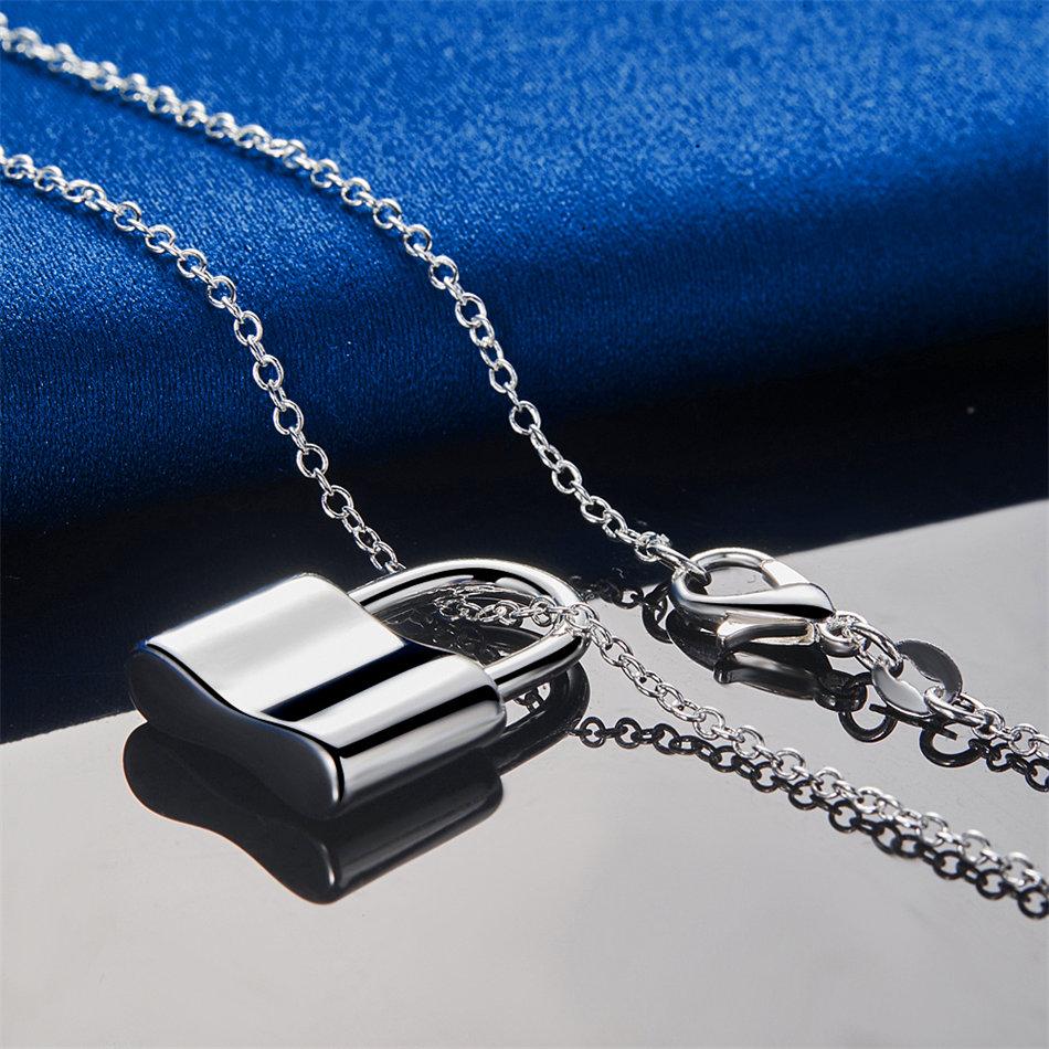 925 sterling silver 16-30 inch exquisite lock pendant necklace for women's fashion wedding gifts and jewelry