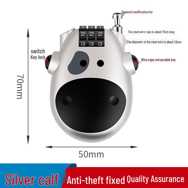 Retractable Anti-theft Combination Lock for Helmets, Suitcases, Bicycles, and Electric Scooters