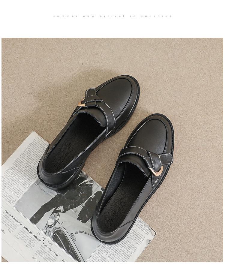 Dámské mokasíny z pravé kůže v britském stylu, černé - podzim 2025, měkká podrážka, pohodlný střední podpatek, plochá špička