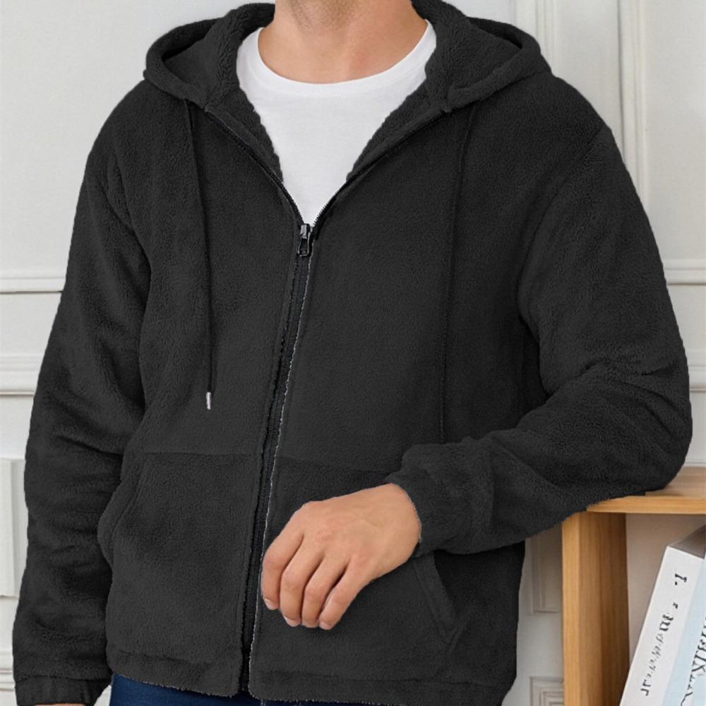 Herbst Winter Herren Fleece Kapuzenjacke Europäischer Stil 2025 Winter Reißverschluss Taschen Klassische Basic Oberteile Oberbekleidung Khaki Bequeme Jacken Neu