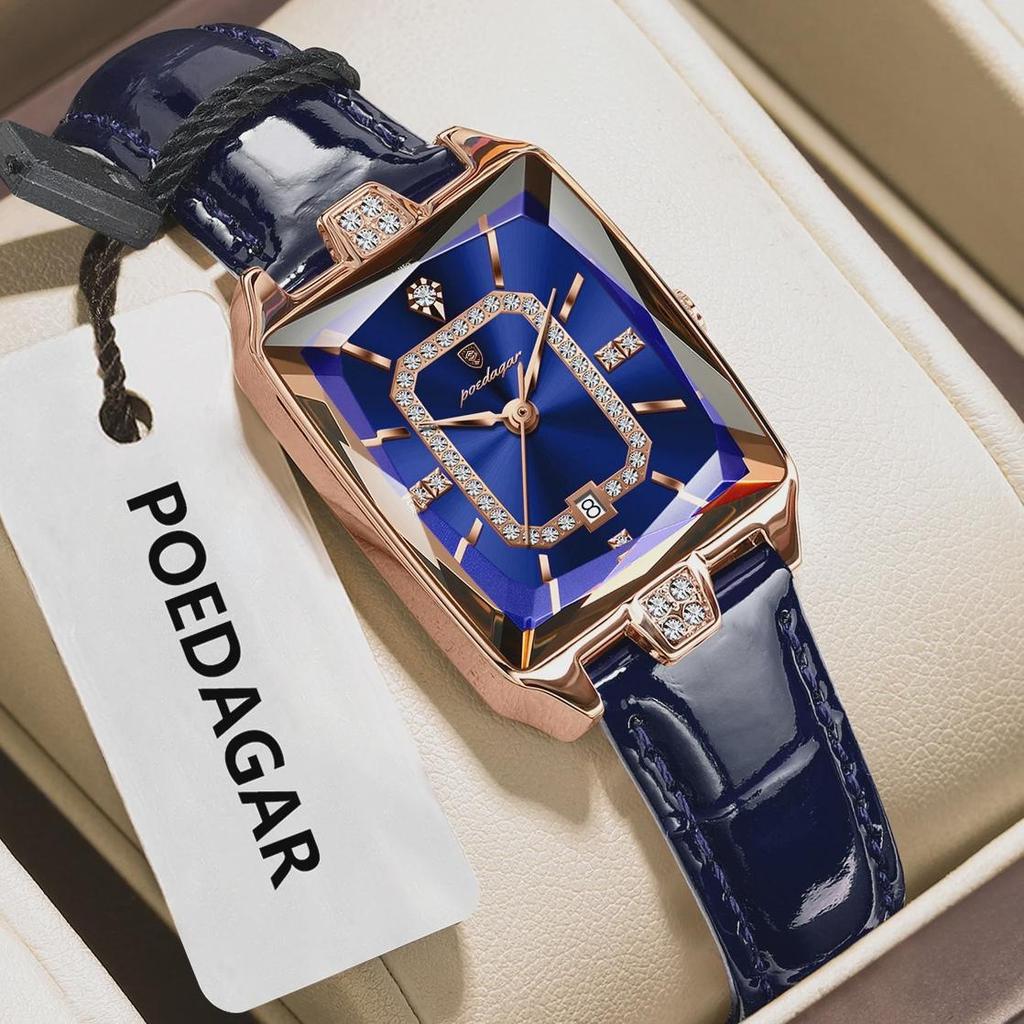 POEDAGAR Rectangle Luxury Women's Watches Waterproof Date Leather Woman Watch Elegant Fashion Quartz Women Wristwatch