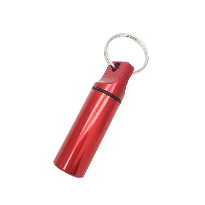 Aluminum Waterproof Pill Box Cases with Sealed Storage, Flat Head, Round Alloy Cartridge and Keychain for Vitamin Fish Oils