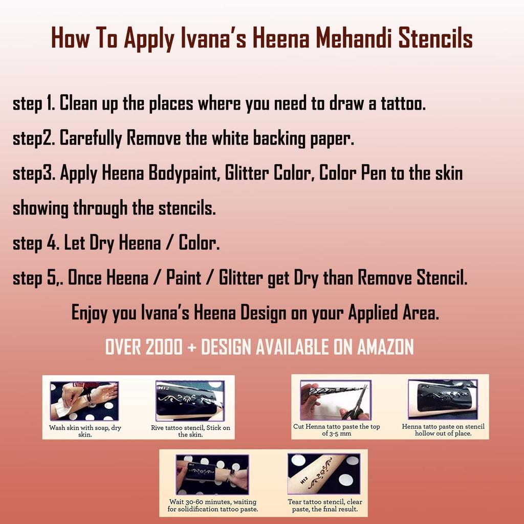 Ivana's 2 Pcs Heena Tatto Stencil for Both Hand Set, India Henna Style, Hand Tattoo Stencil, Set for Women & Girls, Temporary Tattoo, Easy to Apply,