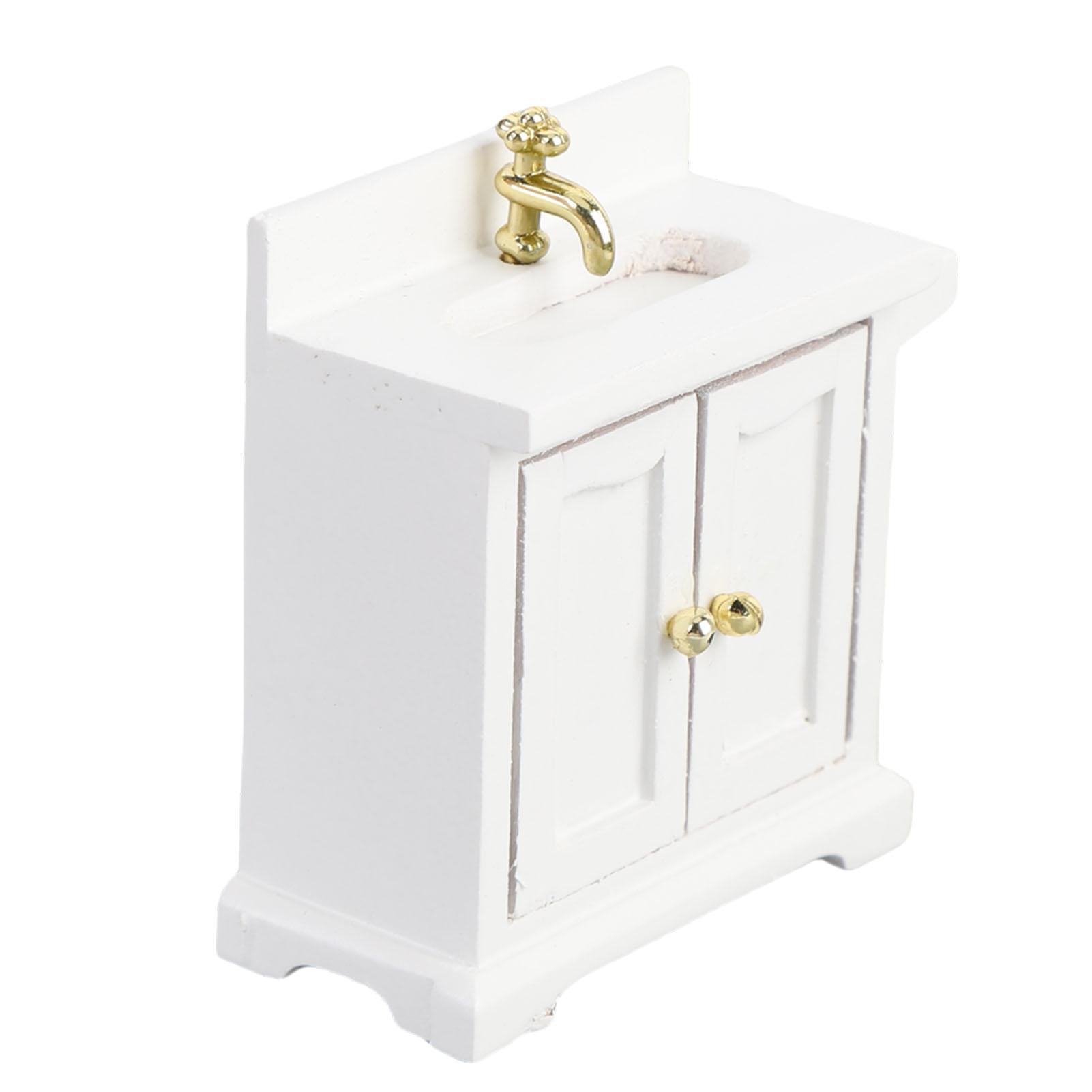 

Dollhouse Sink Cabinet 1 16 Scale Floor Standing Double Door Bathroom Sink Wooden Miniature Dollhouse Furniture White