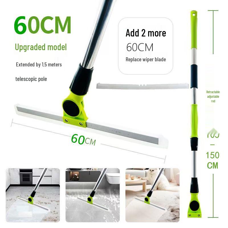 1,5m grüner Teleskopstiel Bodenwischer für Küche & Bad - Silikon Zauberbesen & Wasserschaber