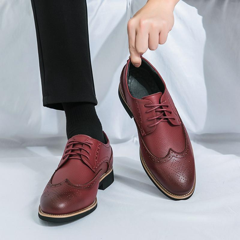 Módní značka Podzimní Pánské Retro Šněrovací Pohodlné Ležérní Kožené Boty 2024 Klasické Červené Vyřezávané Pánské Svatební Banketové Boty