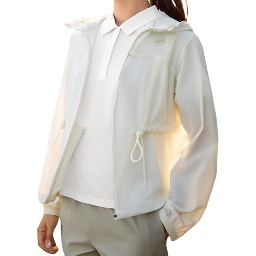 Skechers Fashion Versatile Solid Color UV Protection Woven Hooded Long Sleeve Jacket Women Jackets Vintage-White P225W001-01QZ