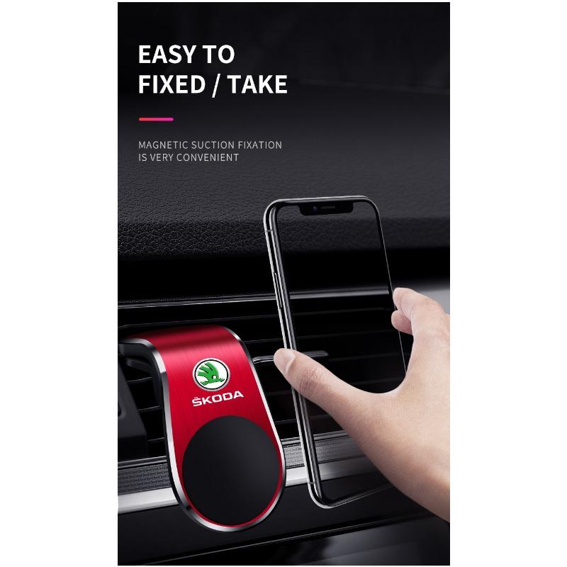 Car Magnetic L-shaped Car Dedicated GPS Phone Holder Emblem For Skoda Octavia Superb Rapid Kodiaq Karoq Fabia Kamiq Roomster Citigo