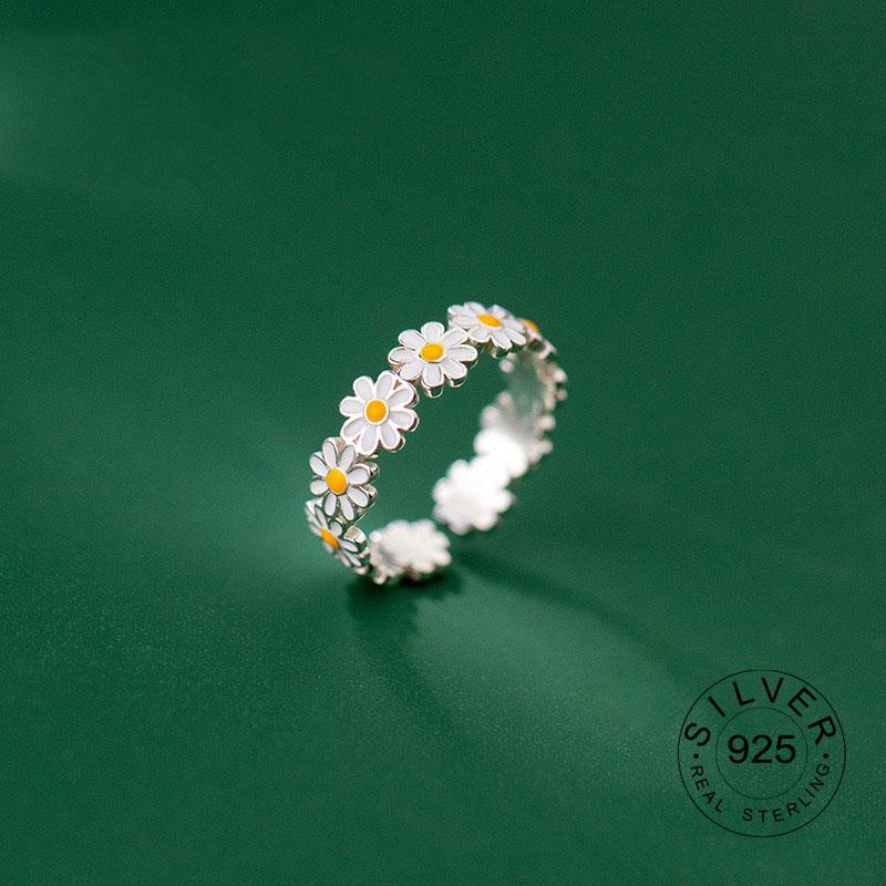 925 Sterling Silver Rings For Women Geometric Fine Jewelry Finger Adjustable Cute Flower Leaf Zirco Ring For Party Birthday Gift