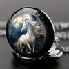 Vintage Unique Silvery Horse Animal Design Necklace Pendant Quartz Pocket Watch, Cool Exquisite Accessory for Men Women and Kids
