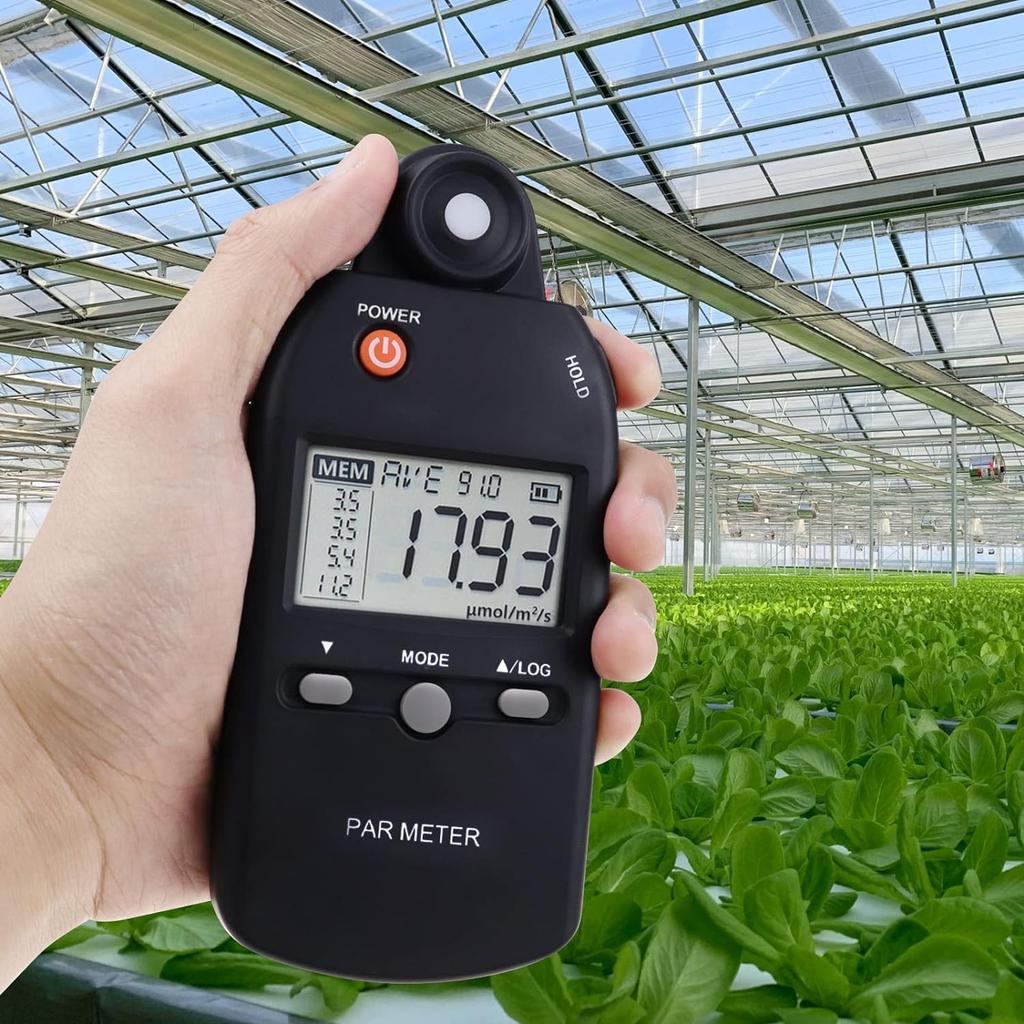 Advanced quantum sensor PAR meter for accurately measuring photosynthetic activity in indoor and outdoor plants.