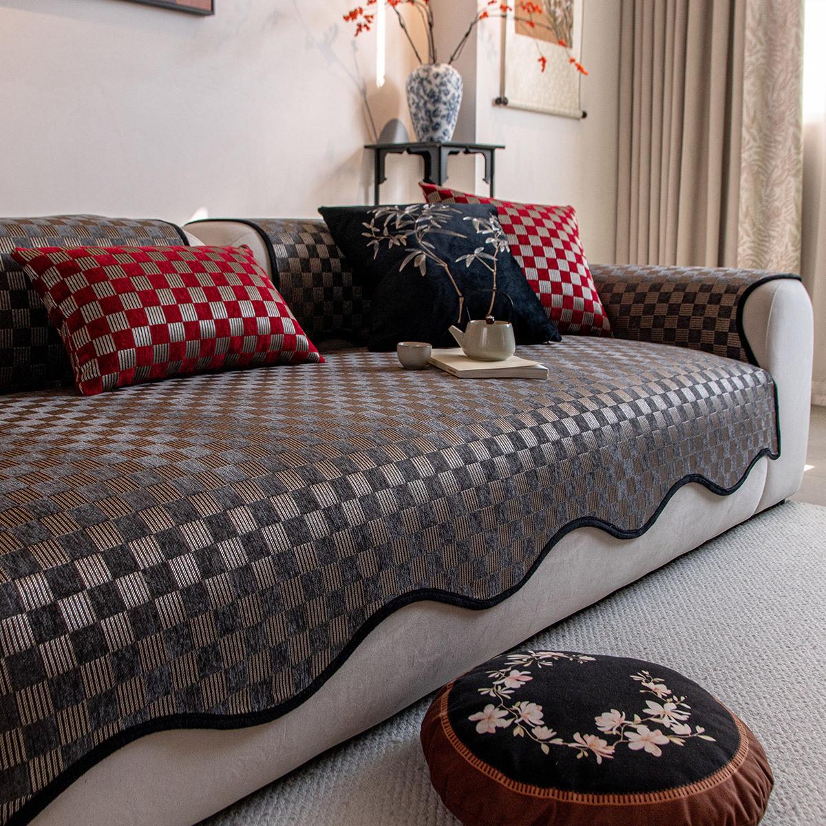 Irregular Edges High-End Feel Sofa Cushion Chessboard Pattern Simple Retro Sofa Cover Four Seasons Universal Anti Slip Seat Mat 70x70cm