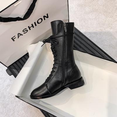 ! Leather Martin Boots Women's New White Short Boots Women's Spring and Autumn Single Boots Medium Knight Boots