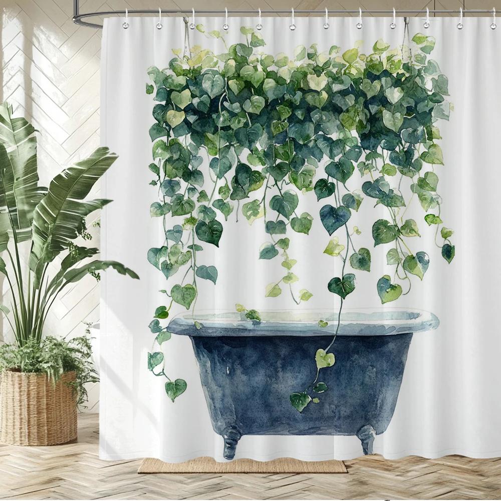 

Beautiful Bathtub Flowers Pattern Printed Fabric Shower Curtain Bathroom Curtain,Home Decoration Curtain With Hooks W60H190(CM)-1 Pcs