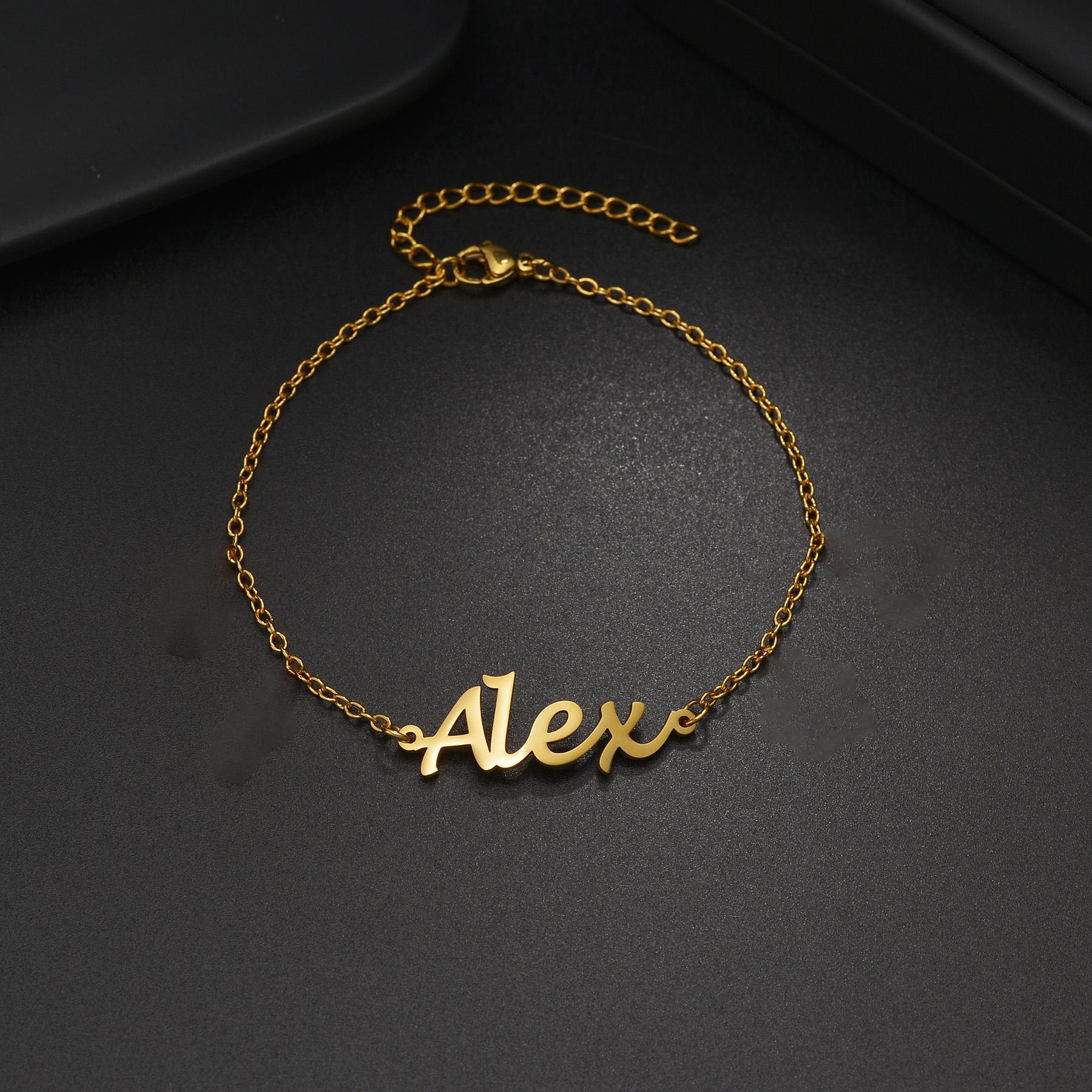 

Atoztide Custom Name Bracelet for Women Stainless Steel Jewelry Christmas Elements Link Chain Personalized Kids Birthday Gift silver color&9cm