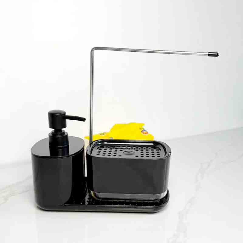 Stainless Steel Countertop Manual Soap Dispenser & Rag Holder