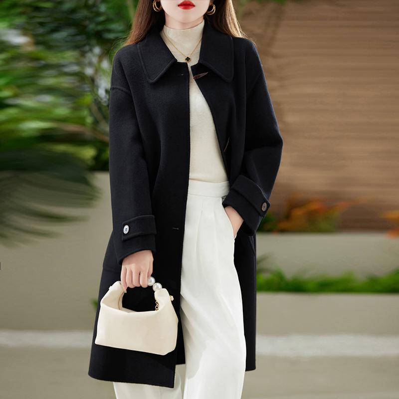 100% Wool Women Coat TIDENOVEL Autumn Wool Long Coat Handmade Pea Coat Winter Warm Wool Long Jacket Overcoat
