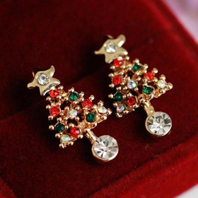 Fashion Earrings Christmas Tree  Rhinestone Ear Stud Elegant  Jewelry Xmas Gift Ear Rings Accessories for Women