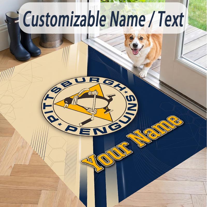 Custom Text Printed Rug Pittsburgh Penguins Non Slip Floor Carpet For Home Room Decor