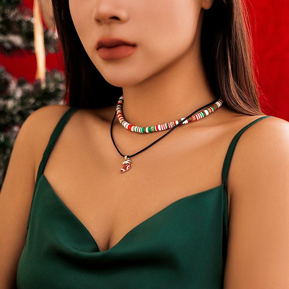 2/3/4pcs/set Cartoon Rice Beaded Chain Christmas Tree Cartoon Pendant Choker  Decoration