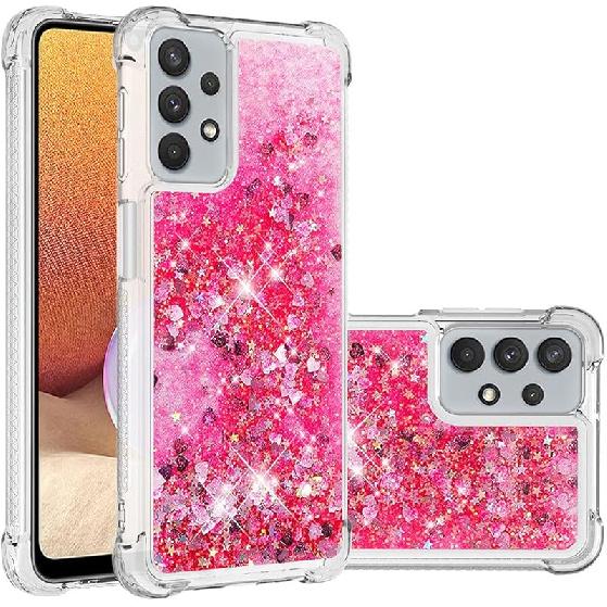 Compatible with Samsung Galaxy A32 5G Case Glitter Cute Clear Phone Case Floating Quicksand Shockproof Protective Bumper Silicone TPU Case for