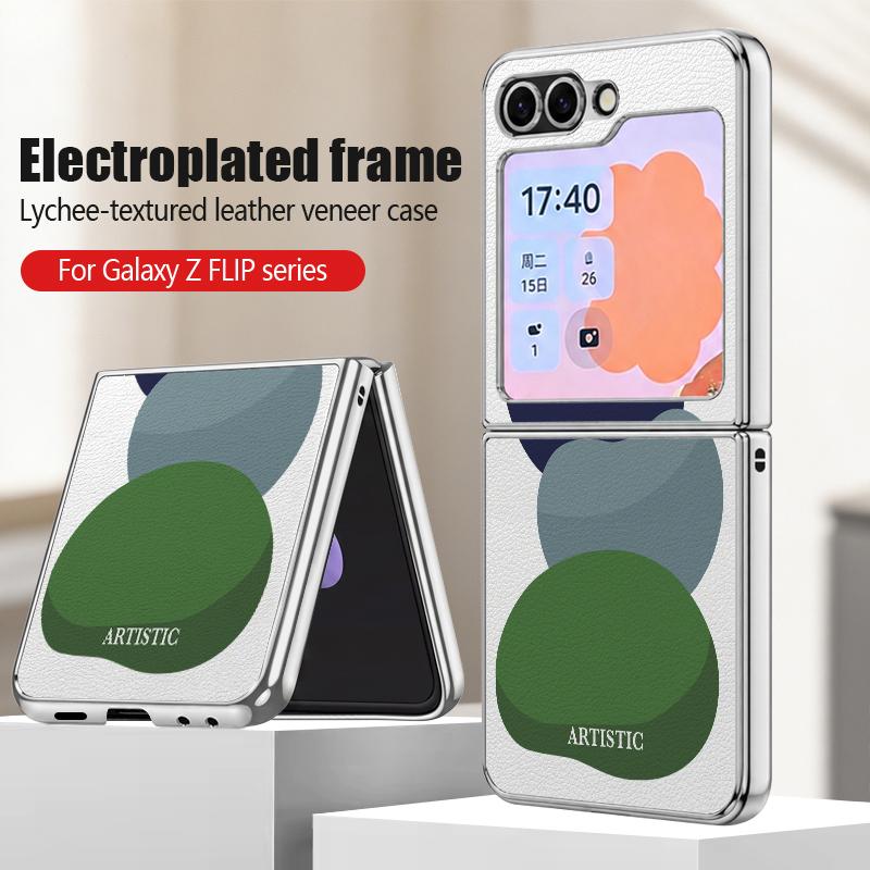 Watercolor Spots Print Case For Samsung Galaxy Z FlIP 7 FE 6 5 Plating PC+PU Leather Hybrid Folding Cover For Samsung Z Flip7 Flip6 Flip5