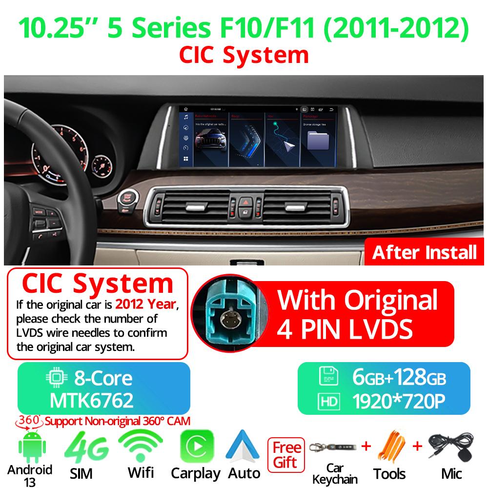 10.25" Multimedia  Player GPS Carplay Car Radio For BMW 5 Series F10 F11 2011-2017 CIC NBT System Android 13