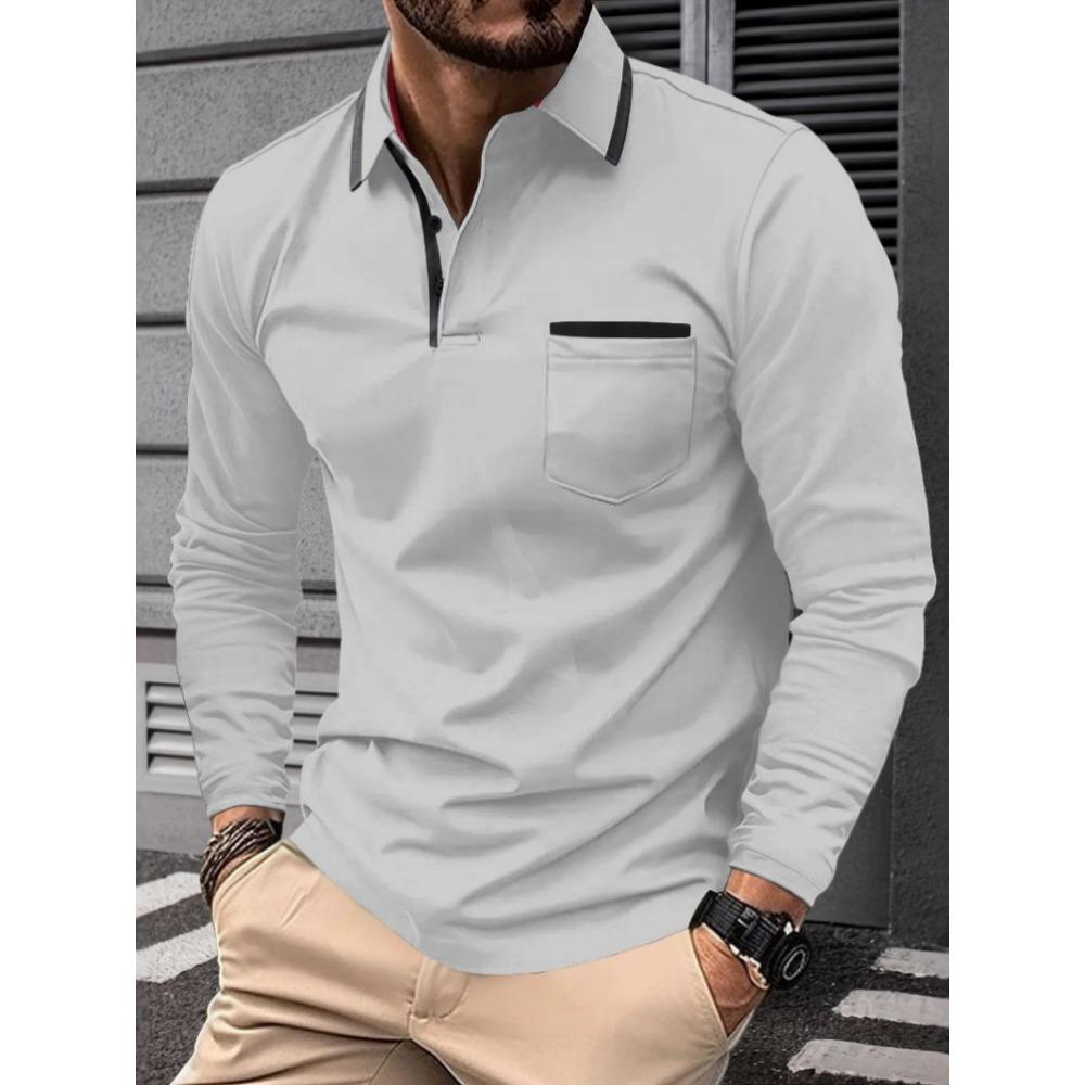 Men's new cross-border fashion lapel collage button men's casual sports long sleeved polo shirt