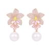 Neue elegante Silbernadel-Ohrringe mit Blumenblüte, reiches Licht, Luxus, hohes Gefühl, Zirkon-Blumenperlen-Ohrringe