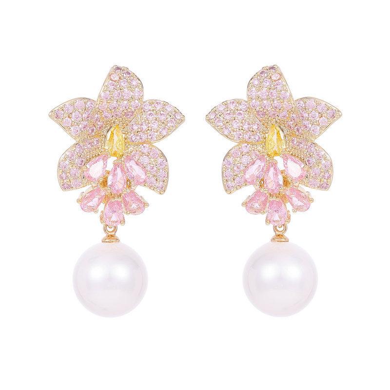 Cercei Noi Eleganți Acul de Argint Floare Înflorită Lux Ușor Bogat Senzualitate Înaltă Floare Zircon Cercei Perle