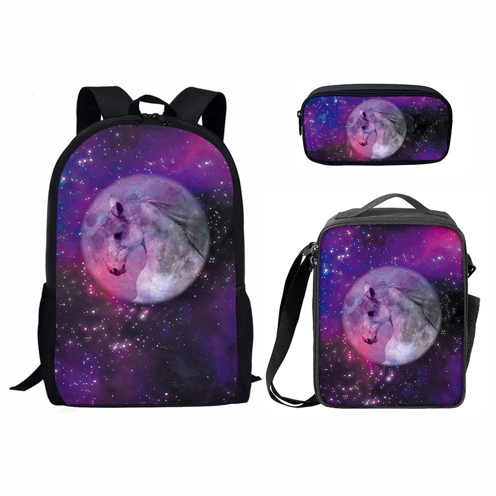 Classico Popolare Divertente Cielo Stellato Animale Stampa 3D Set da 3 pz Zaino per Studenti Zaino per Laptop Zaino Giornaliero Borsa Pranzo Astuccio