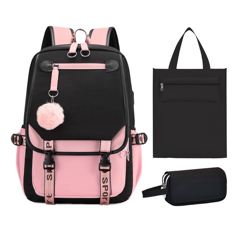 Printing College Style Backpack, High-capacity Schoolbag for Primary and Secondary School Students, Three-piece Set