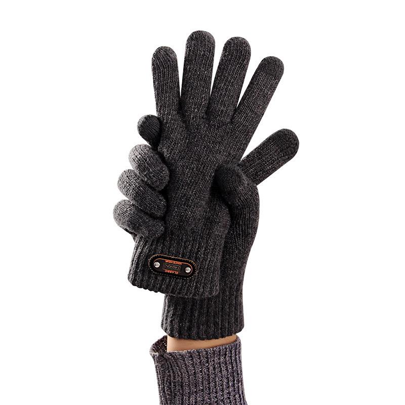 Gloves Men's Wool Cross-border Knitted Handsome Cycling High-end Warm Plush Thickened Winter Touch Screen Gloves