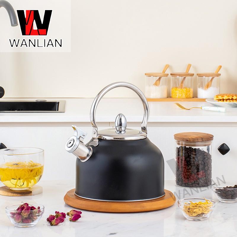 2.5L Stainless Steel Whistling Kettle Boiling Water Coffee Milk Black Luxury Style Non-Electric