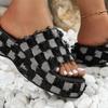 Denim slippers women's large size beach slippers one-word sandals thick-soled denim