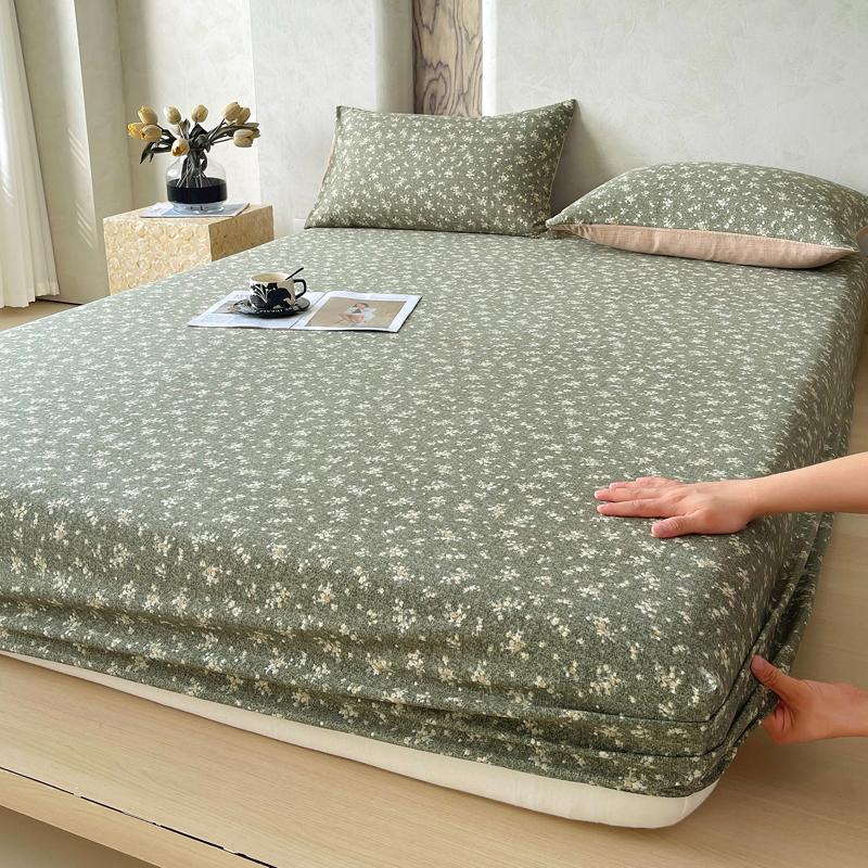 New printed single-piece fitted sheet three-piece set, washable mattress protective cover, all-inclusive mattress and pillowcase