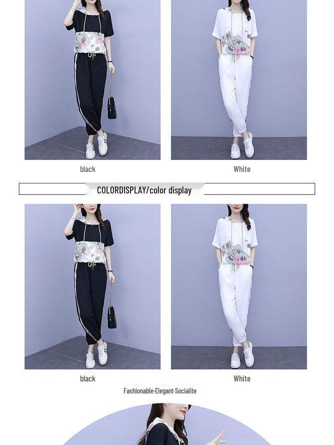Women's Summer Casual Hoodie & Cropped Pants Set