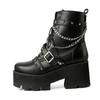 Schwarze Martin-Stiefel Damen Herbst und Winter neu Britischer Stil eckige Spitze Lederstiefel hoher Absatz vielseitige Plateau-Kette Lokomotiv-Kurzstiefel