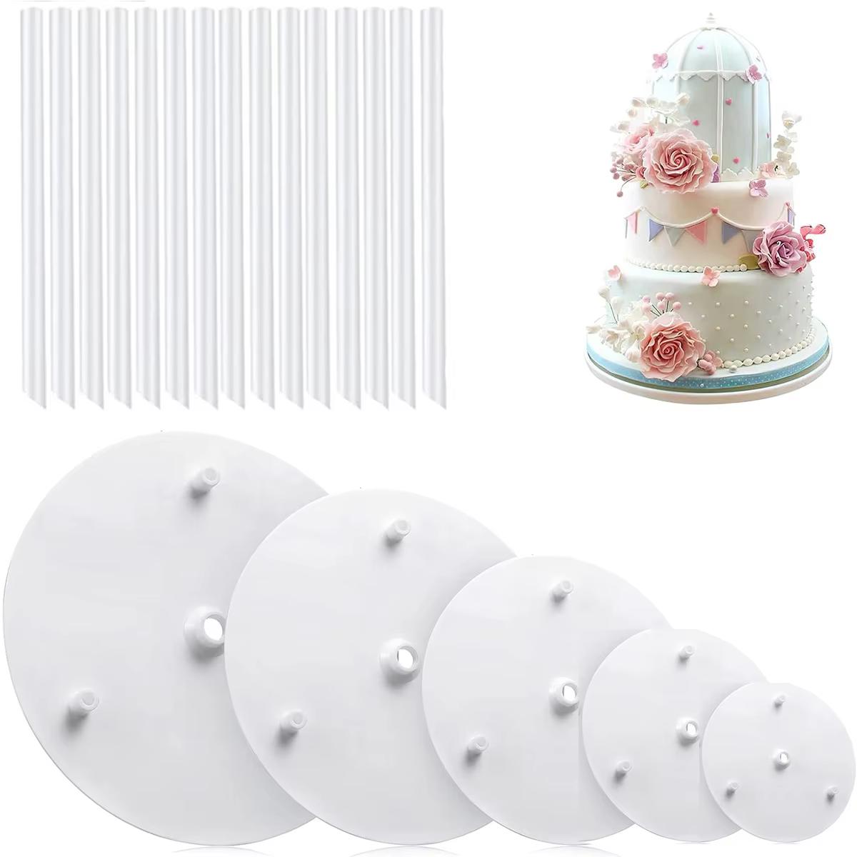 

15 pieces clear cake stacking dowels with 5 Cake Separator Plates for 4 6 8 10 12 Inch Cakes for Wedding Cake Construction