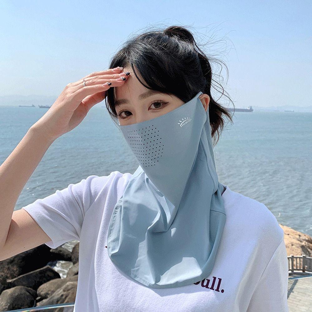 Sun Protection Summer Face Veil Breathable Neckline Face Cover Ice Silk Sunscreen Mask  Summer