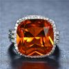 Luxury Big Square Orange Zircon Rings for Women Boho Style Silver Color Engagement Wedding Ring Party Jewelry